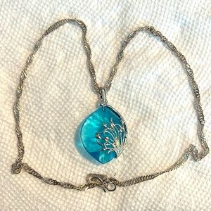 Silver chain with acrylic aqua pendant